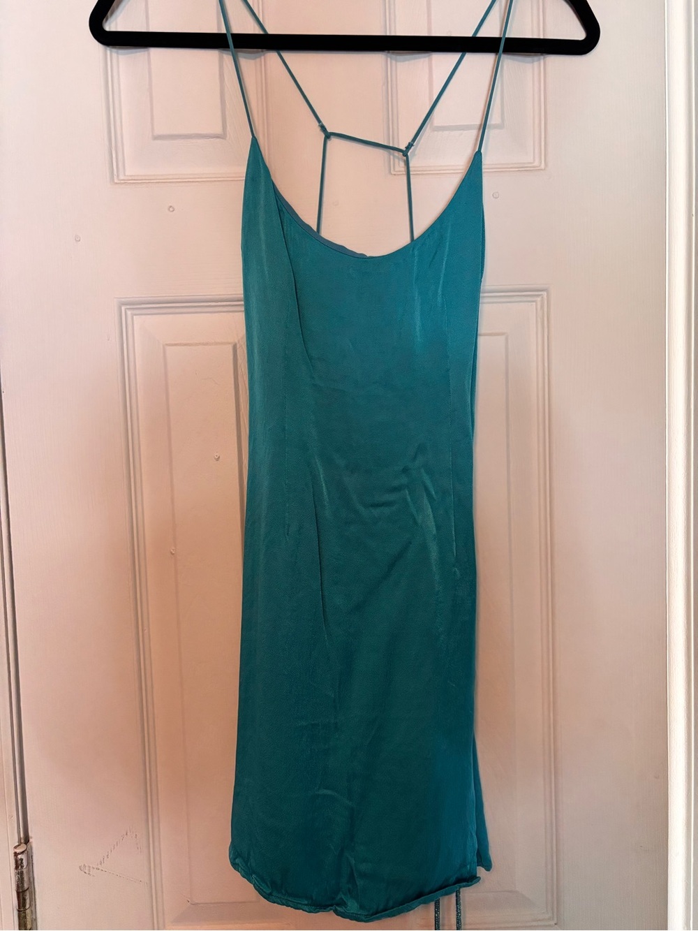 Meshki Teal Slip Mini Dress with Strappy Back